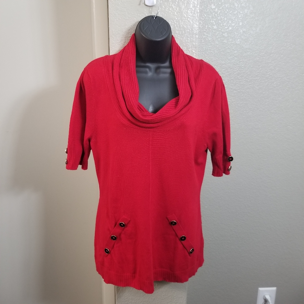 Soft Surrounding Cowl Neck Red Button Detail Viscose Blend Sweater Size M